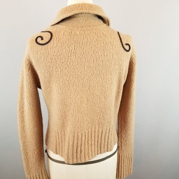 White + Warren Women's M Vintage Style Coffee w/ Swirls Wool Sweater w/ Zip - Picture 5 of 7